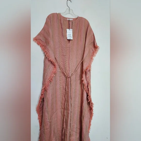 Zara Zw Collection 100% Linen Multi-positionFringed Maxi Kaftan Dress  Sz-M-L - www.disolcolor.com